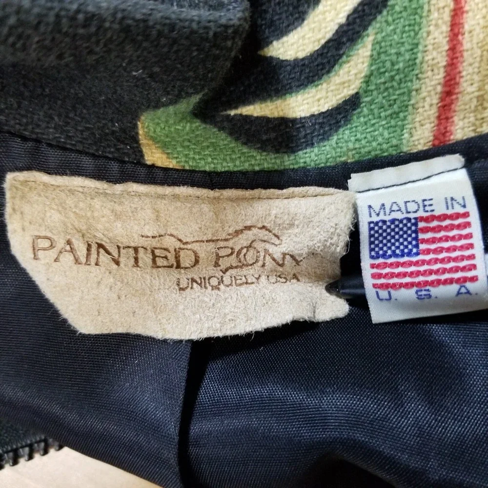Vintage Painted Pony Jacket Women M Barkcloth Palm‎ Tree Full Zip Crop Tropical